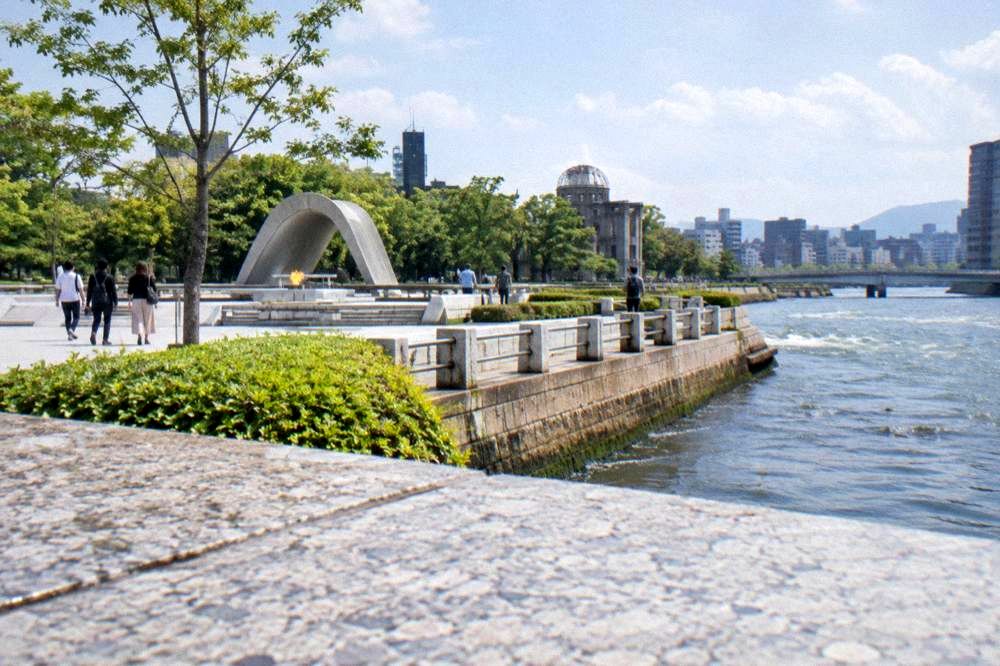 The A-Bomb Dome beside the river at the northern end of the Peace Memorial Park