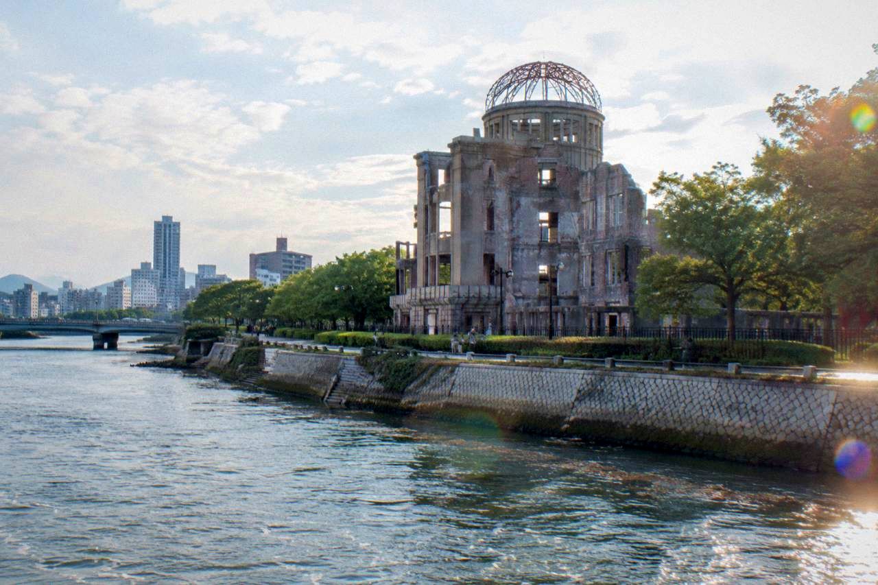 The A-Bomb Dome standing beside the Motoyasu River in central Hiroshima
