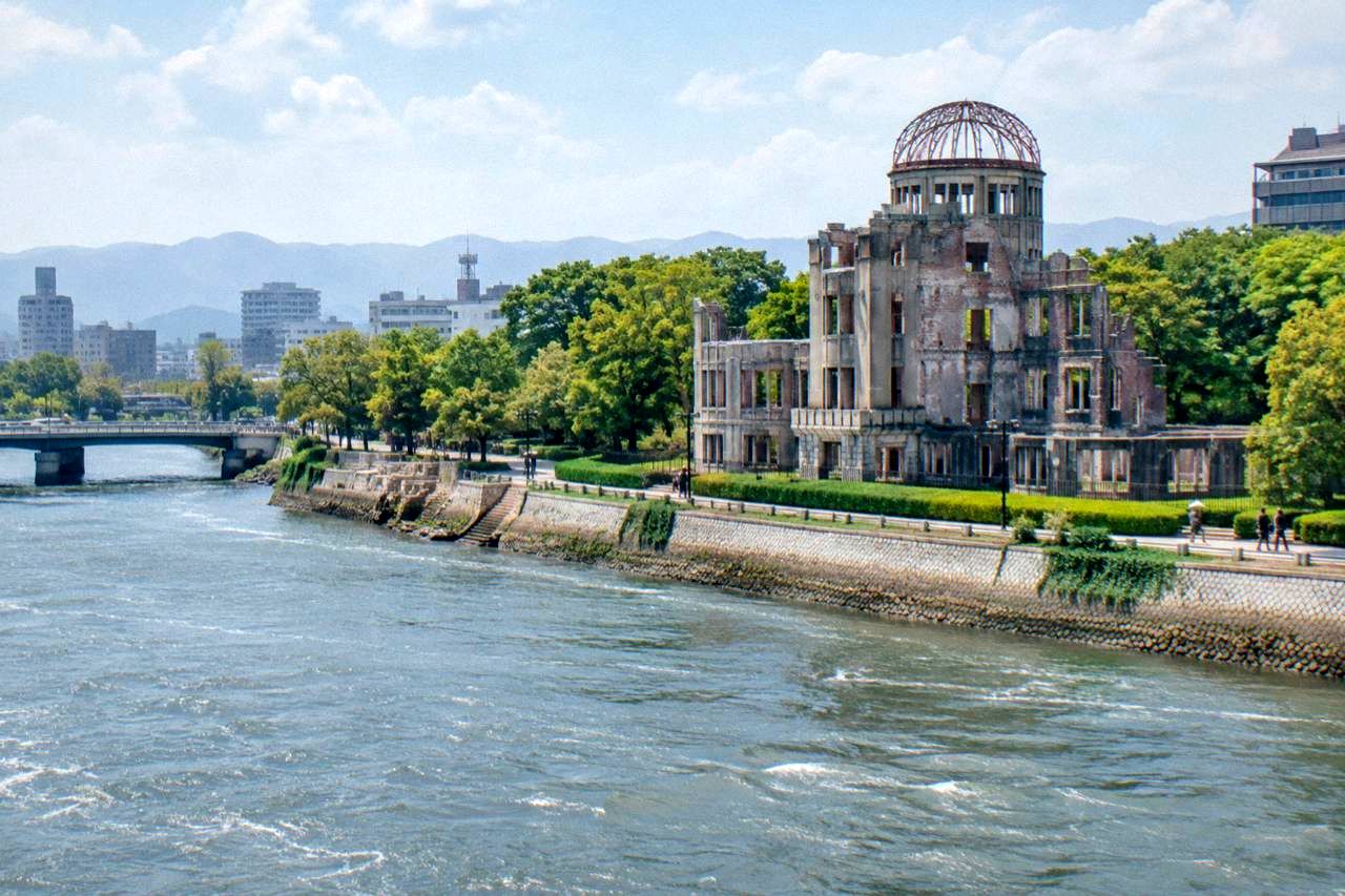 The A-Bomb Dome in Hiroshima seen from across the Motoyasu River in the early morning