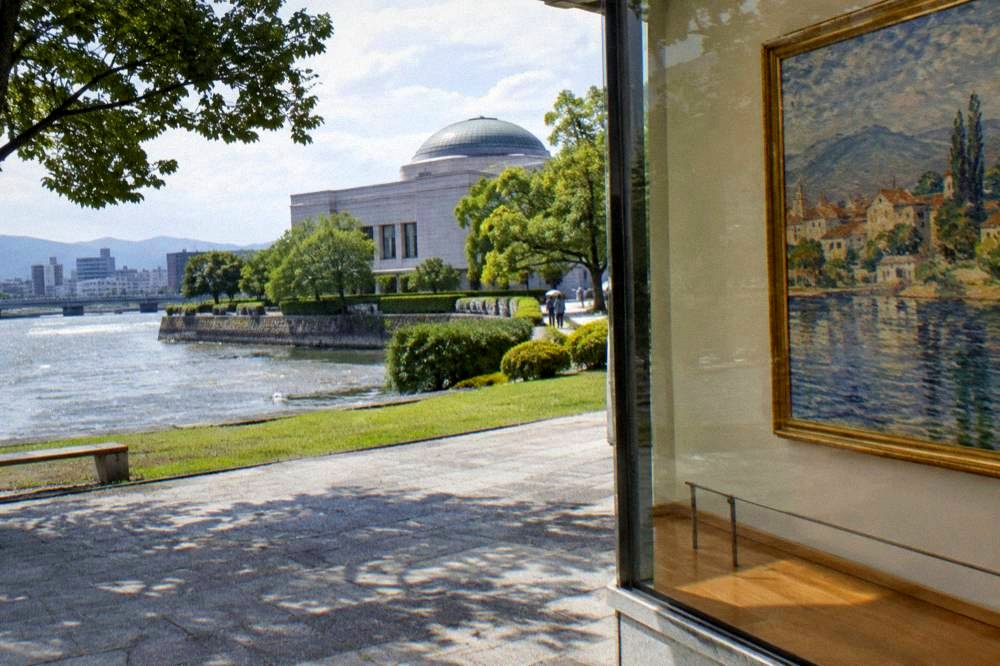 Impressionist landscape painting on display in the Hiroshima Museum of Art collection gallery