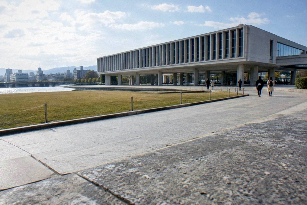 The Hiroshima Peace Memorial Museum building and park grounds on a clear day