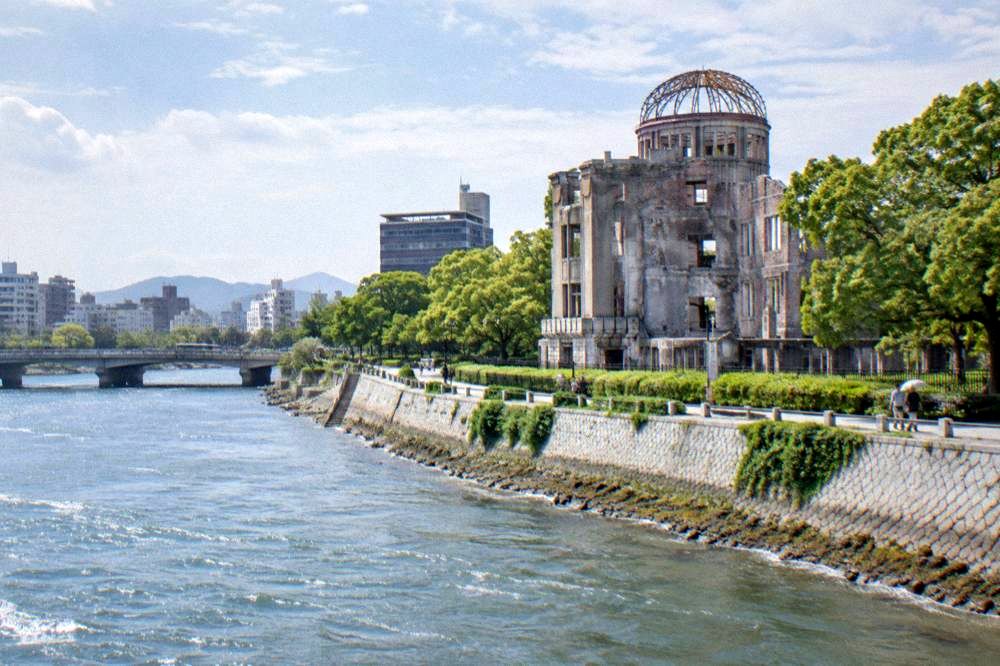 The A-Bomb Dome beside the river at the north edge of Peace Memorial Park in Hiroshima
